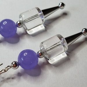 Earrings, Purple  and Clear Glass Beads, Stilettos